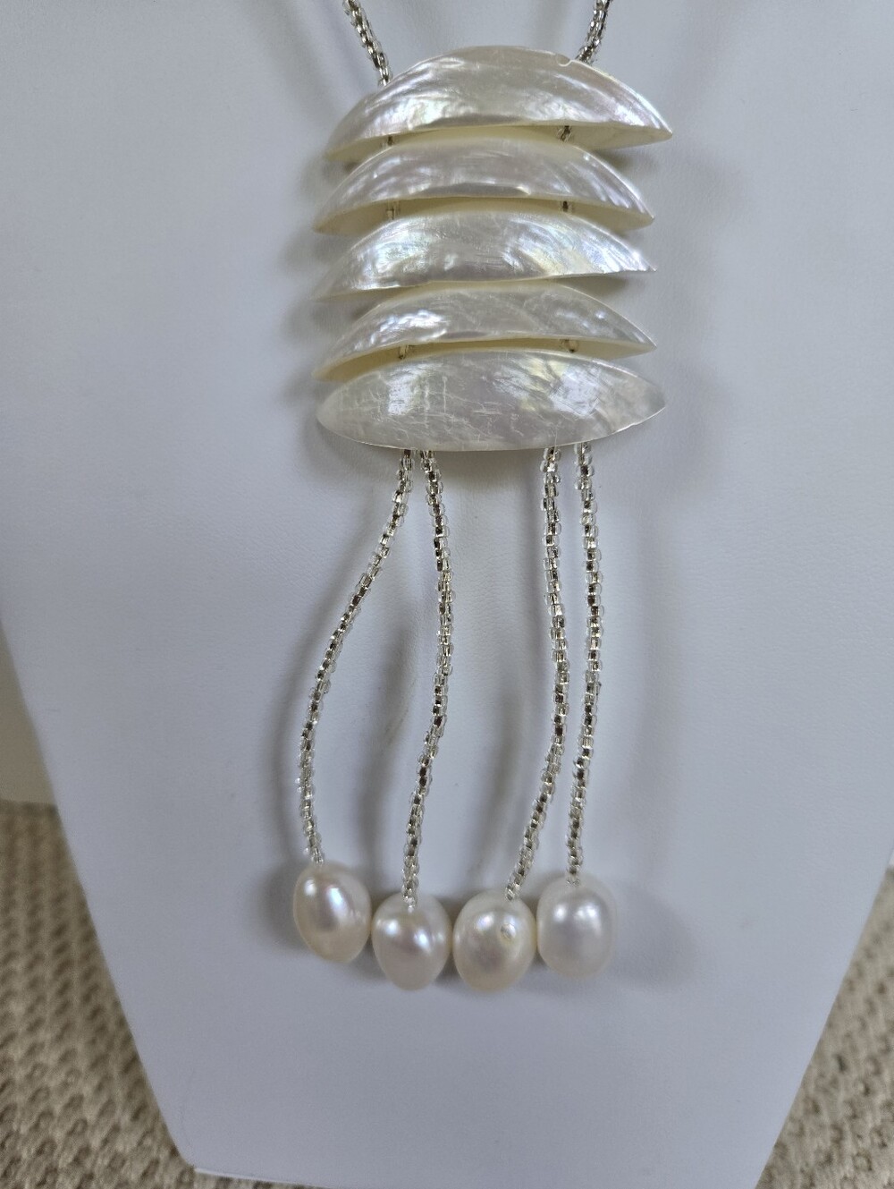 N-137-Mother Of Pearl Shell & Pearl Pendant Necklace-24"